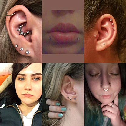 GAGABODY G23 Titanium 16G 6/8/10mm Clear CZ/Opal Internally Threaded Labret Monroe Lip Studs 6mm Helix Cartilage Tragus Earring Piercing - color: 16G-2Pcs - Length:6mm CZ:3mm