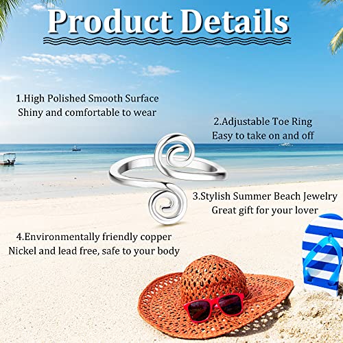 12PCS Adjustable Toe Rings for Women 14K Gold Plated | Open African Toe Rings, Summer Beach Foot Jewelry Set - color: Silver