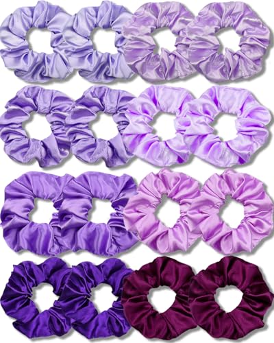 IVARYSS Satin Scrunchies for Girls, Soft Than Silk for Hair, Fashion Ties and Bands for Thin | Thick Hair Styling, 16 Pack (Multi-Purple) - color: Multi-Purple