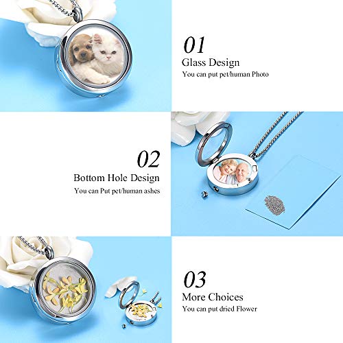 Oinsi Cremation Locket Necklace For Ashes Of Loved One Carry Photo Glass Memorial Urn Jewelry 316L Stainless Steel Keepsake Gifts - color: Glass design