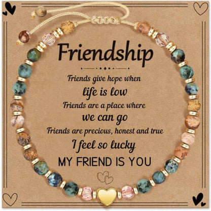 Inspirational Bracelets Gifts for Women: Healing Natural Stone Beads Bracelets - Birthday Mothers Day Gifts Thinking of you Get Well Soon Gift for Women Friends Sister Mom - color: HEART-FRIENDSHIP