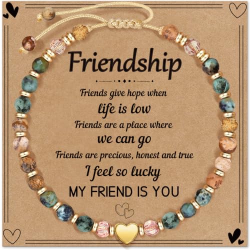 Inspirational Bracelets Gifts for Women: Healing Natural Stone Beads Bracelets - Birthday Mothers Day Gifts Thinking of you Get Well Soon Gift for Women Friends Sister Mom - color: HEART-FRIENDSHIP
