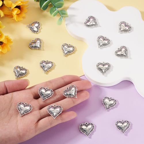 Elecrelive Crystal Heart Charms Rhinestone Heart Pendants Valentine Charms for Necklace Bracelet Earring Wedding Jewelry - color: Antique Silver, 30pcs