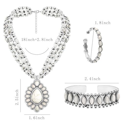 NEWITIN 4 Pieces Silver Bohemian Jewelry Set for Women Fashion Costume Jewels Turquoise Necklace Bracelet Earrings Western Turquoise Jewelry Set for Women - color: White Turquoise B