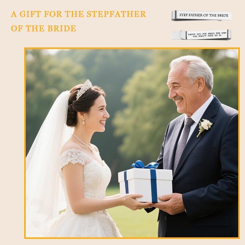 Step Father of The Bride Groom Gifts from Daughter Son, Stepfather of The Groom Bride Tie Clip Gifts for Wedding Day for Dad - style: step father of bride