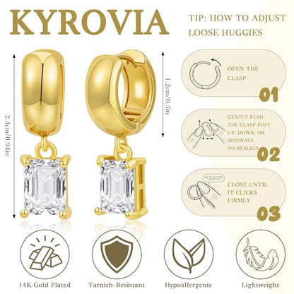 Gold Huggie Dangle Earrings for Women Chunky Hoop Huggies Cubic Zirconia Drop Earring Diamond Crystal Charm Statement Teardrop Earrings Jewelry Gifts - color: Gold-Rectangle