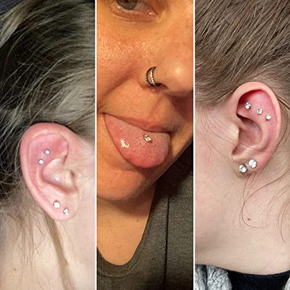 PunkTracker 16g/18g/20g Threadless Lip Rings Tragus Earrings Surgical Steel | Helix Conch Cartilage Earrings Monroe Piercing Jewelry for Women Men Labret Studs - color: 16G, Rose Gold, Claw CZ, 6mm Length