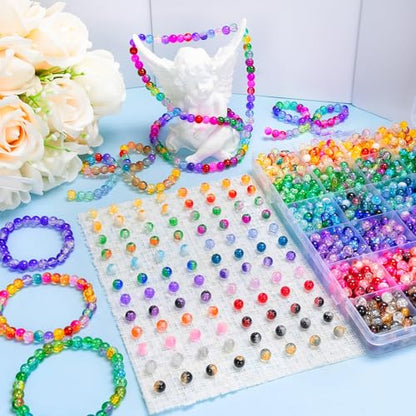 XSEINO About 144 Colors 1200PCS 6mm Glass Beads Bracelet Making Set, 6 Styles of Mixed Crack Beads for Bracelets, Jewelry, and DIY Making - color: Mixed Crackle Beads