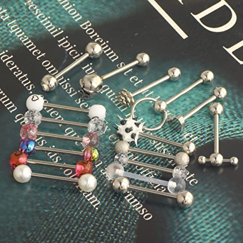 14G Surgical Steel Tongue Rings for Women Men Acrylic Clear Tongue Piercing Jewelry Teaser Slave Ring Skull/Flower/Silicone Soft Spike Ball/CZ/Door Knocker/Pill Tongue Barbell Bars 5/8inch - color: 17pcs mix