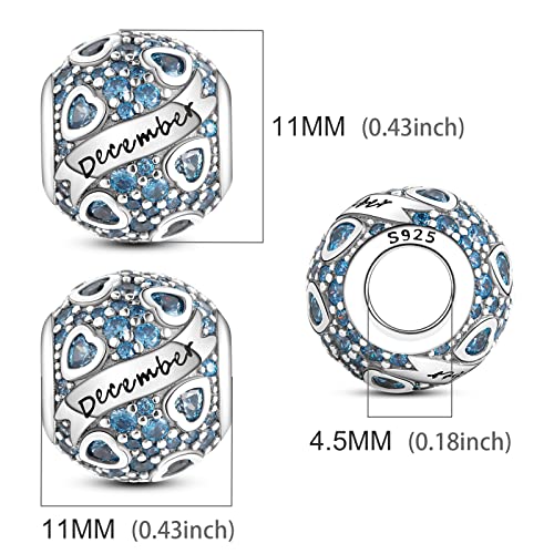 MULA Birthstone Charms 925 Sterling Silver for Bracelets and Necklaces | Dangle Pendants Beads With 5A Cubic Zirconia - Happy Birthday Mothers Day Jewelry - color: March Birthstone