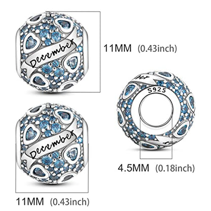 MULA Birthstone Charms 925 Sterling Silver for Bracelets and Necklaces | Dangle Pendants Beads With 5A Cubic Zirconia - Happy Birthday Mothers Day Jewelry - color: December Birthstone