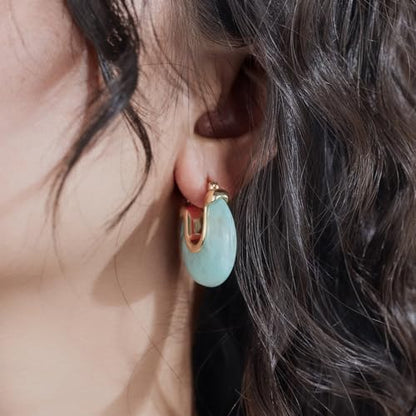 Chunky Gold Resin Hoop Earrings Leverback Statement Huggie Hoops Dangle Drop Dressy Earring Prom Festival Vacation Jewelry for Women - color: Teal, size: Drop