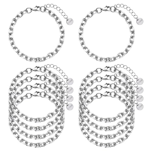 UMAOKANG 10 Pack Stainless Steel Bracelet Chain Bulk for Jewelry Making | Silver Chunky Cable Hand Chain Bracelets for Men and Women Charm Permanent Bracelet Kit - color: 10pcs Cable Steel