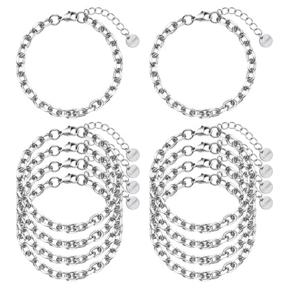 UMAOKANG 10 Pack Stainless Steel Bracelet Chain Bulk for Jewelry Making | Silver Chunky Cable Hand Chain Bracelets for Men and Women Charm Permanent Bracelet Kit - color: 10pcs Cable Steel