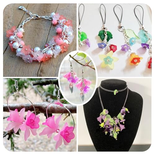 230Pcs Frosted Flower Beads Caps Leaf Acrylic Beads Kit Bell Trumpet Floral Bead Caps Bead Charms Flower Jewelry for DIY Handmade Crafts Jewelry Making Supplies - color: Mixed Flowers