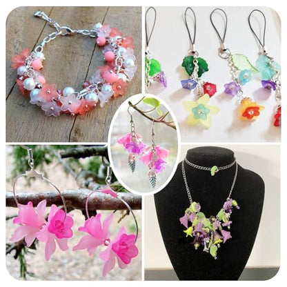 230Pcs Frosted Flower Beads Caps Leaf Acrylic Beads Kit Bell Trumpet Floral Bead Caps Bead Charms Flower Jewelry for DIY Handmade Crafts Jewelry Making Supplies - color: Mixed Flowers