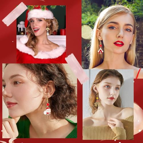 SUNNYCLUE 1 Box DIY 10 Pairs Christmas Charms Enamel Snowflake Charms Earrings Making Starter Kit Snowman Santa Claus Christmas Socks Pendants Star Bead Red Green Beads for Jewelry Making Kits - color: 8-diy-10 Pairs Christmas Enamel Earrings