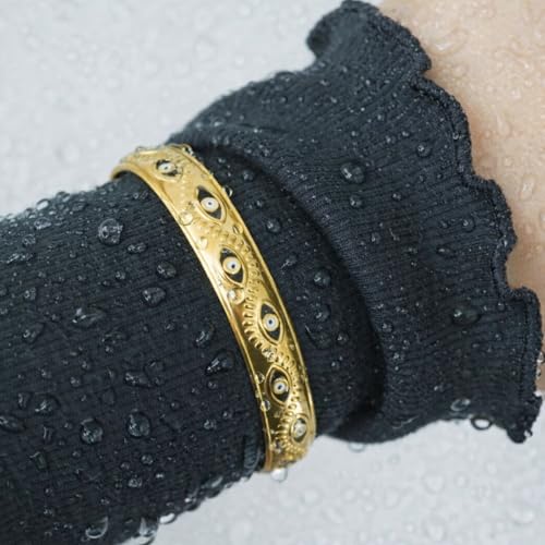 Evil Eye Cuff Bracelet for Women - 18K Gold Plated Enamel Adjustable Open Eye Bangle - Protection Jewelry - Boho Waterproof Anti-tarnish Bracelet Gift