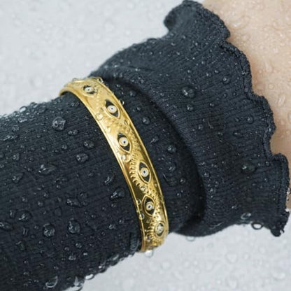 Evil Eye Cuff Bracelet for Women - 18K Gold Plated Enamel Adjustable Open Eye Bangle - Protection Jewelry - Boho Waterproof Anti-tarnish Bracelet Gift