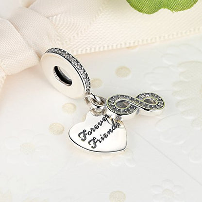 925 Sterling Silver Charms Pendants Mom Heart Dog koi fish Sea Turtle Football Charms for bracelet Pendants Beads Mom Sister Wife Family, Friends, Birthday gifts - style: Forever friend pendant