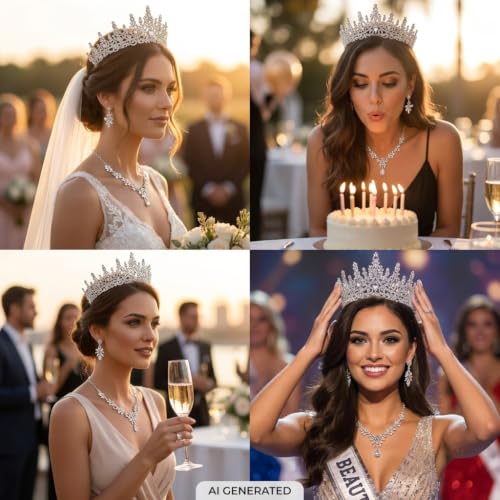 Kamirola Tiaras and Crowns for Women,Tiaras Earrings Necklace, Crystal Bridal Jewelry Set, Costume Jewelry for Women Party Halloween Prom Pageant - color: SILVER