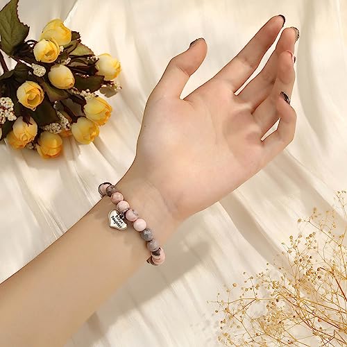 MIXJOY Inspirational Gifts for Women, Heart Charm Pink Elastic Beads Bracelet, Positive Affirmations Get Well Soon Gifts - style: bonus daughter give you life pink