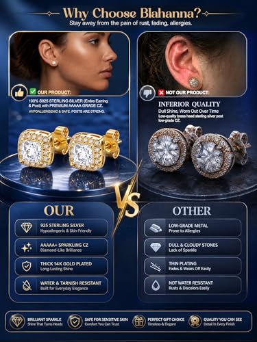 2 Pairs S925 Sterling Silver Stud Earrings for Women Halo Cubic Zirconia | 14K Gold Plated Hypoallergenic Non Tarnish Round Square Silver Stud Earring for Women Men Dainty Trendy Jewelry - style: Gold-Small Stone