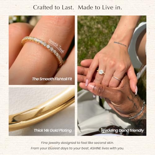 ASHINE 14K Gold Plated 5A Cubic Zirconia Half Eternity Band Ring | Stackable Engagement Ring for Women | Dainty Diamond-Inspired Womens Wedding Jewelry - color: Yellow Gold-Half-Eternity