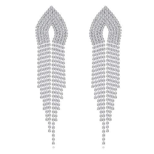 Silver Rhinestone Crystal Bridal Chandelier Long Tassels Dangle Earrings for Wedding - color: D-4