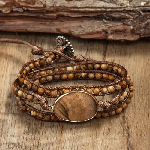 Handmade Boho Wrap Bracelets Natural Turquoise Crystal Stone Variety Beaded Strand Bracelet - color: Picture Stone