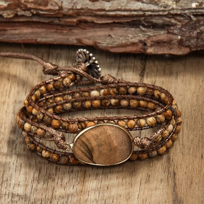 Handmade Boho Wrap Bracelets Natural Turquoise Crystal Stone Variety Beaded Strand Bracelet - color: Picture Stone