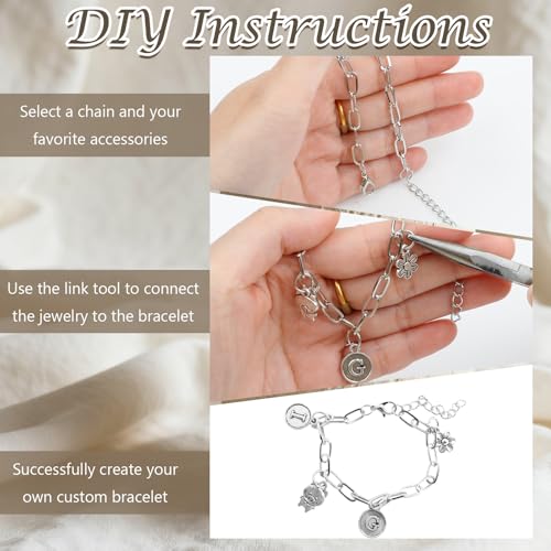 20 Pcs 18K Silver Plated Necklace Bracelet Chain Kit, Paperclip Alloy Link Fit Clip on Charm, Charm Bracelet Necklace Kit for Women DIY Jewelry Making (Silver) - color: Silver
