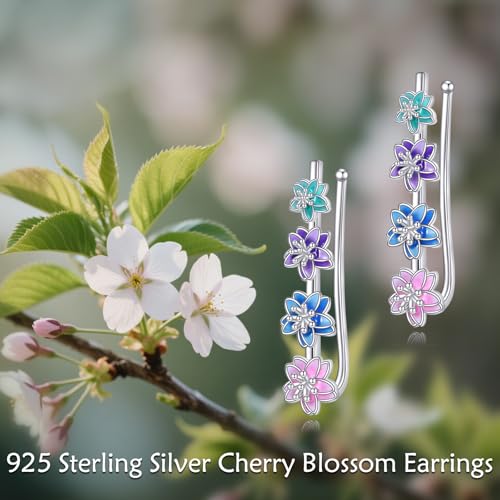 Ear Climbers Earrings for Women Sterling Silver Vintage Ear Crawler Earrings Jewelry Gifts for Women - style: Cherry Blossom Flower