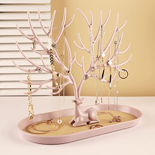 MORE&LESS Antlers Jewelry Display Stand,Tree Tower Rack Hanging Organizer for Ring Earrings Necklace Bracelet - color: A Light Pink