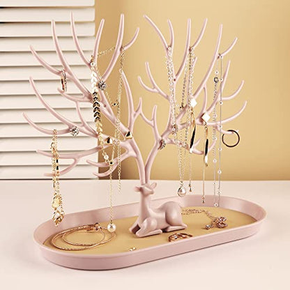 MORE&LESS Antlers Jewelry Display Stand,Tree Tower Rack Hanging Organizer for Ring Earrings Necklace Bracelet - color: A Light Pink
