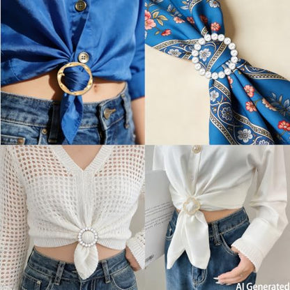 8PCS Scarf Ring Clip T-shirt Ties Clips for Women Fashion Metal Corner Knotted Clip Buckle Clothing Ring Wrap Holder