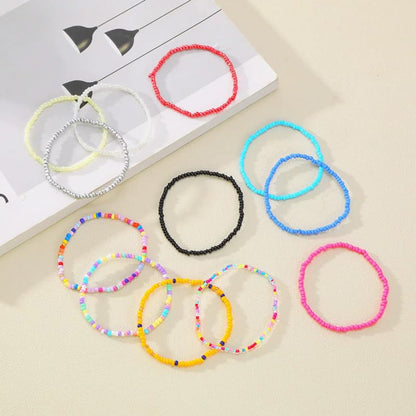 8-20Pcs Colorful Bohemia Seed Beaded Bracelets Handmade Adjustable Stackable Rainbow Beads Stretch Bracelets Anklet Multilayer Vacation Elastic Bangle for Women Summer Beach Boho Jewelry Gift - style: 12pcsC
