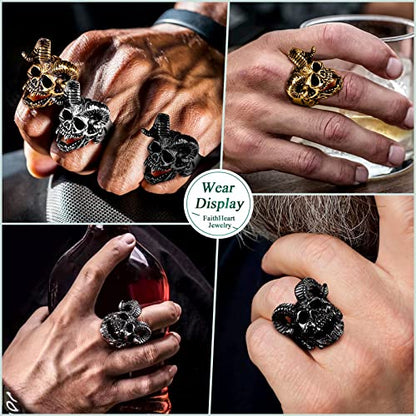FaithHeart Satanic Jewelry Baphomet Goat Rings Sigil of Lucifer Satan Symbol Signet Ring for Men Woman Size 7/8/9/10/11/12/13/14 Personalized Custom - color: 02. Goat Skull-Black