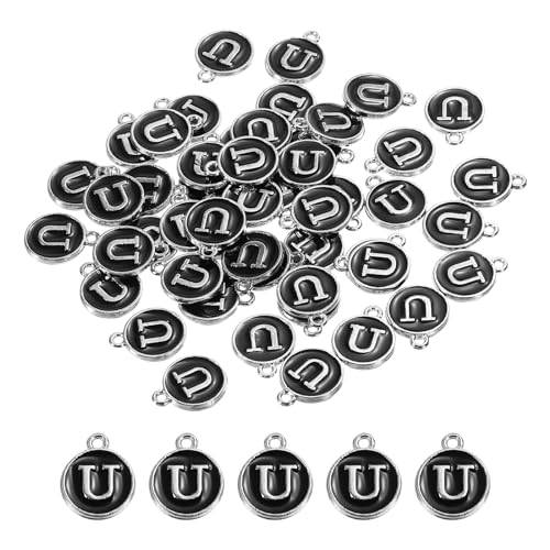 MECCANIXITY Alphabet Enamel Letter Charm Jewelry Charm Pendant for Jewelry Making, Bracelet, Craft - style: U