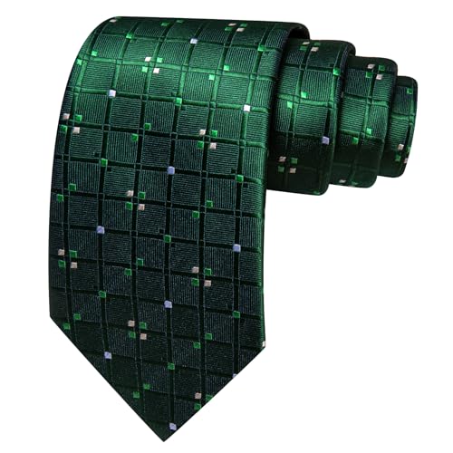 YOHOWA Men Plaid/Striped Ties Clip Set Silk Necktie Pocket Square Cufflinks | Woven Classic,Formal/Casual Mens Tie,Pocket Square Cufflinks Set,Luxury,Business,Wedding,Party,Prom,Graduation - color: Dark Green