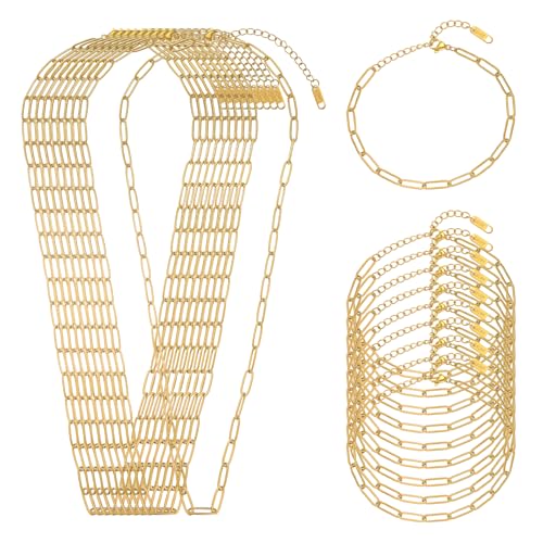 Swyabi 20 PCS Paperclip Necklace Bracelet Chains Bulk for Jewelry Making | 18K Stainless Steel, Gold Plated, with Extender, No Fade, No Rust, Adjustable, for Men Women DIY - color: 4x12mm Gold