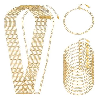 Swyabi 20 PCS Paperclip Necklace Bracelet Chains Bulk for Jewelry Making | 18K Stainless Steel, Gold Plated, with Extender, No Fade, No Rust, Adjustable, for Men Women DIY - color: 4x12mm Gold