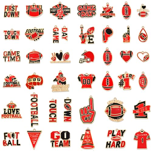 40PCS Game Day Charms for Bracelet Making Enamel Football Charms for Bracelet Necklace Earrings Jewelry Making DIY Football Mom Accessories Gifts - color: Red Black
