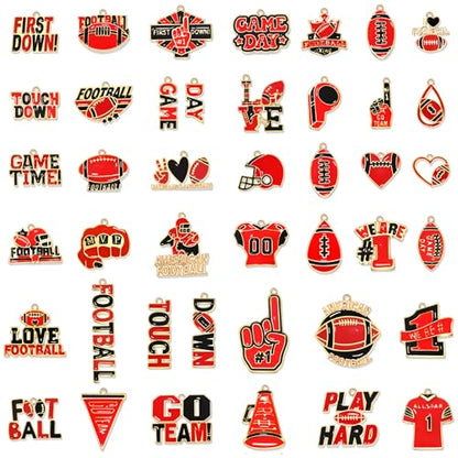 40PCS Game Day Charms for Bracelet Making Enamel Football Charms for Bracelet Necklace Earrings Jewelry Making DIY Football Mom Accessories Gifts - color: Red Black