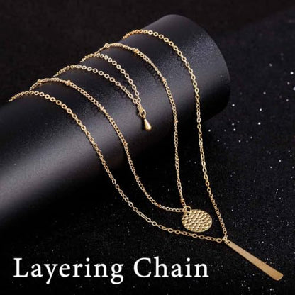 Yalice Dainty Gold/Silver Layered Necklace Chain for Women Sequins Bar Pendant Trendy Jewelry Gift - color: Gold