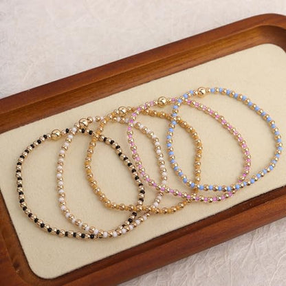 Gold Beaded Stackable Friendship Bracelets Set for Women, Handmade Boho Stretch Summer Jewelry Gift. - color: 0903N