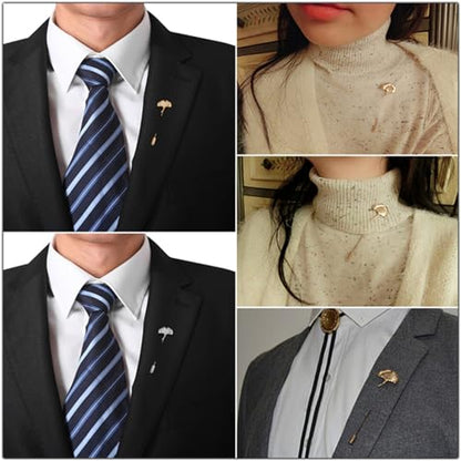 Dreuyet Simple Gold Silver Plated Long Brooch Pins with Cute Animal Antlers Leaves Plant Bees Rabbits Rose Flower Feather Brooch Jewelry for Women Men Elegant Suit Collar Lapel Pin - style: Ginkgo Leaves