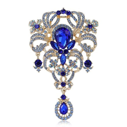 YOQUCOL Retro Austrian Crystal Big Brooch Pin for Women Large Flower Shape Brooches Lapel Pins for Sweater,Coat Dress Accessories - color: A-Blue