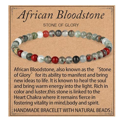 LPBeads Handmade Natural Gemstone Stretch Elastic Bracelet Healing Crystal Round Stone Beads Jewelry Gifts for Women Men - color: African Bloodstone, size: 4mm