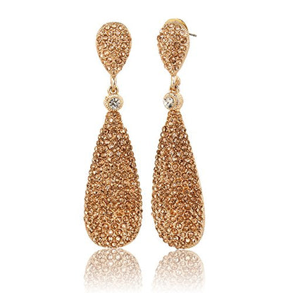 Moonstruck Costume Jewelry Women's Champagne Diamond Golden Dangle Drop Earrings - color: Rose Gold